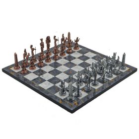 Gift Home Metal Satranç Takımı Büyük Mısır Antik Taş ve Gri Mermer Desenli Satranç Tahtası