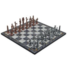 Gift Home Metal Satranç Takımı Büyük Mısır Antik Taş ve Gri Mermer Desenli Satranç Tahtası