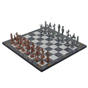 Gift Home Metal Satranç Takımı Büyük Mısır Antik Taş ve Gri Mermer Desenli Satranç Tahtası