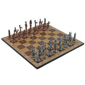 Gift Home Metal Satranç Takımı Büyük Mısır Antik Taş ve Rustik Ceviz Desenli Satranç Tahtası