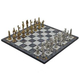 Gift Home Metal Satranç Takımı Büyük Mısır Parlak Taş ve Gri Mermer Desenli Satranç Tahtası