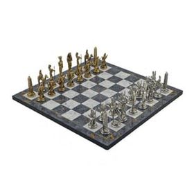 Gift Home Metal Satranç Takımı Büyük Mısır Parlak Taş ve Gri Mermer Desenli Satranç Tahtası
