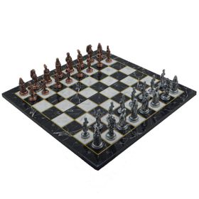 Gift Home Metal Satranç Takımı Büyük Osmanlı Antik ve Katlanır Mermer Desenli Satranç Tahtası