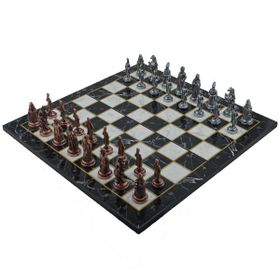 Gift Home Metal Satranç Takımı Büyük Osmanlı Antik ve Katlanır Mermer Desenli Satranç Tahtası