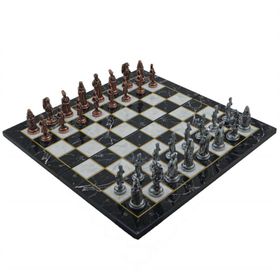 Gift Home Metal Satranç Takımı Büyük Osmanlı Antik ve Katlanır Mermer Desenli Satranç Tahtası