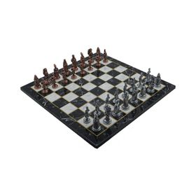 Gift Home Metal Satranç Takımı Büyük Osmanlı Antik ve Katlanır Mermer Desenli Satranç Tahtası