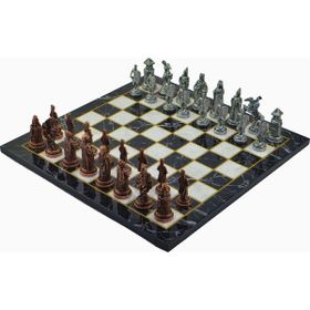 Gift Home Metal Satranç Takımı Büyük Osmanlı-Bizans Antik Düz Mermer Desenli Satranç Tahtası