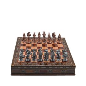 Gift Home Metal Satranç Takımı Büyük Osmanlı-Bizans Antik Gül Sandıklı Masif Satranç Tahtası