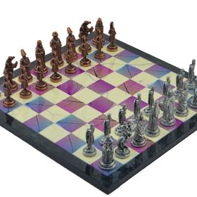 Gift Home Metal Satranç Takımı Büyük Osmanlı-Bizans Antik Taş ve Bahar Desenli Satranç Tahtası