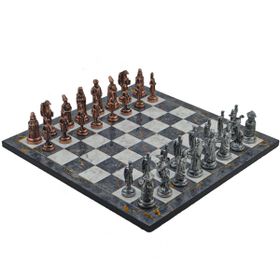 Gift Home Metal Satranç Takımı Büyük Osmanlı Bizans Antik ve Gri Mermer Desenli Satranç Tahtası