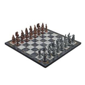 Gift Home Metal Satranç Takımı Büyük Osmanlı Bizans Antik ve Gri Mermer Desenli Satranç Tahtası