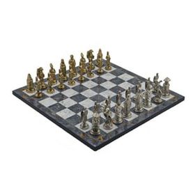 Gift Home Metal Satranç Takımı Büyük Osmanlı Bizans Antik ve Parlak Gri Mermer Desenli Satranç Tahtası