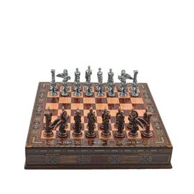 Gift Home Metal Satranç Takımı Büyük Pegasus Antik Gül Sandıklı Masif Ahşap Satranç Tahtası