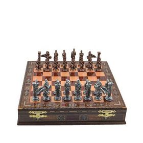 Gift Home Metal Satranç Takımı Büyük Pegasus Antik Gül Sandıklı Masif Ahşap Satranç Tahtası