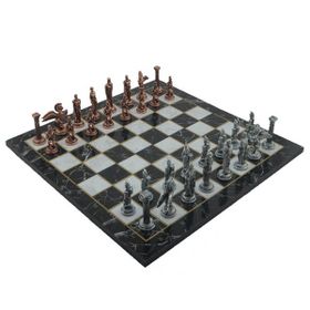 Gift Home Metal Satranç Takımı Büyük Pegasus Antik Katlanır Mermer Desenli Satranç Tahtası