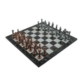 Gift Home Metal Satranç Takımı Büyük Pegasus Antik Katlanır Mermer Desenli Satranç Tahtası
