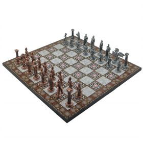 Gift Home Metal Satranç Takımı Büyük Pegasus Antik Katlanır Sedef Desenli Satranç Tahtası