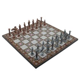 Gift Home Metal Satranç Takımı Büyük Pegasus Antik Katlanır Sedef Desenli Satranç Tahtası