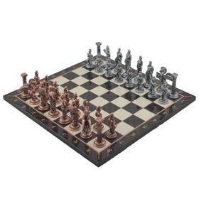 Gift Home Metal Satranç Takımı Büyük Pegasus Antik Taş ve Ceviz Desenli Satranç Tahtası