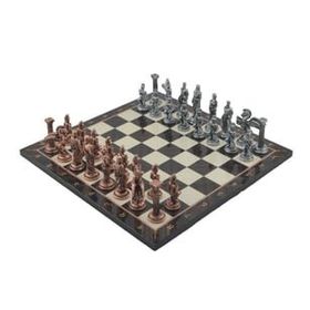Gift Home Metal Satranç Takımı Büyük Pegasus Antik Taş ve Ceviz Desenli Satranç Tahtası