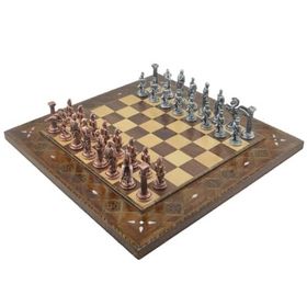 Gift Home Metal Satranç Takımı Büyük Pegasus Antik ve Düz Masif Ahşap Satranç Tahtası