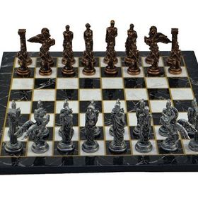 Gift Home Metal Satranç Takımı Büyük Pegasus Antik ve Düz Mermer Desenli Satranç Tahtası