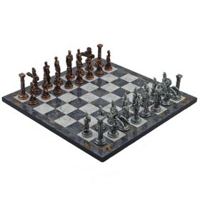 Gift Home Metal Satranç Takımı Büyük Pegasus Antik ve Gri Mermer Desenli Satranç Tahtası