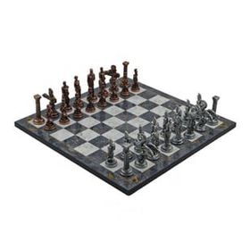Gift Home Metal Satranç Takımı Büyük Pegasus Antik ve Gri Mermer Desenli Satranç Tahtası