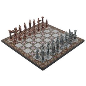 Gift Home Metal Satranç Takımı Büyük Pegasus Antik ve Sedef Desenli Satranç Tahtası