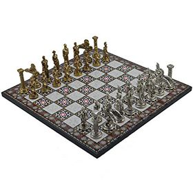 Gift Home Metal Satranç Takımı Büyük Pegasus Figürlü Parlak ve Sedef Desenli Satranç Tahtası