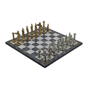 Gift Home Metal Satranç Takımı Büyük Pegasus Parlak ve Gri Mermer Desenli Satranç Tahtası