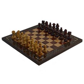 Gift Home Metal Satranç Takımı Küçük Klasik Şimşir Taş ve Gül Düz Masif Satranç Tahtası