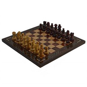 Gift Home Metal Satranç Takımı Küçük Klasik Şimşir Taş ve Gül Düz Masif Satranç Tahtası