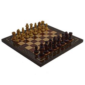 Gift Home Metal Satranç Takımı Küçük Klasik Şimşir Taş ve Gül Düz Masif Satranç Tahtası