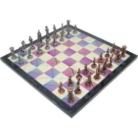 Gift Home Metal Satranç Takımı Orta Boy İngiliz Figürlü Antik Satranç Taşı ve MDF Bahar Desenli Satranç Tahtası