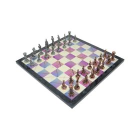 Gift Home Metal Satranç Takımı Orta Boy İngiliz Figürlü Antik Satranç Taşı ve MDF Bahar Desenli Satranç Tahtası