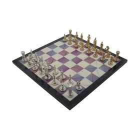 Gift Home Metal Satranç Takımı Orta Boy İngiliz Figürlü Parlak Satranç Taşı ve MDF Bahar Desenli Satranç Tahtası