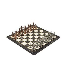 Gift Home Metal Satranç Takımı Orta Boy Yunan Figürlü Antik Satranç Taşı ve MDF Bahar Desenli Satranç Tahtası