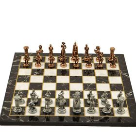 Gift Home Metal Satranç Takımı Orta İngiliz Antik Taş ve Düz Mermer Desenli Satranç Tahtası