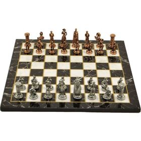 Gift Home Metal Satranç Takımı Orta İngiliz Antik Taş ve Düz Mermer Desenli Satranç Tahtası