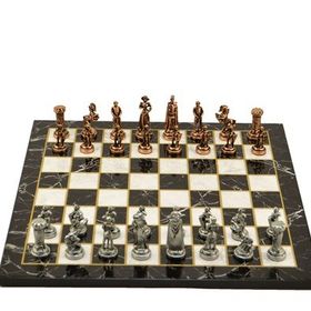 Gift Home Metal Satranç Takımı Orta İngiliz Antik Taş ve Düz Mermer Desenli Satranç Tahtası