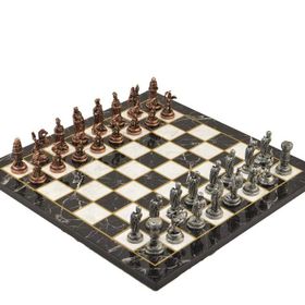 Gift Home Metal Satranç Takımı Orta Osmanlı-Bizans Antik Taş ve Bahar Desenli Satranç Tahtası