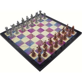 Gift Home Metal Satranç Takımı Orta Osmanlı-Bizans Antik Taş ve Bahar Desenli Satranç Tahtası