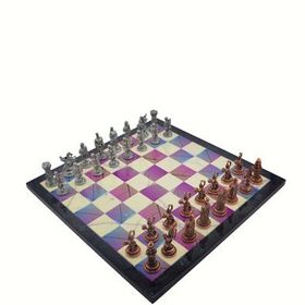 Gift Home Metal Satranç Takımı Orta Osmanlı-Bizans Antik Taş ve Bahar Desenli Satranç Tahtası