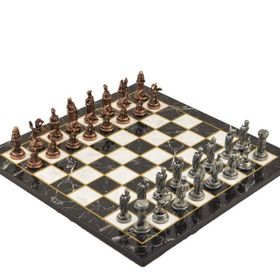 Gift Home Metal Satranç Takımı Orta Osmanlı-Bizans Antik Taş ve Mermer Desenli Satranç Tahtası