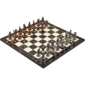 Gift Home Metal Satranç Takımı Orta Osmanlı-Bizans Antik Taş ve Mermer Desenli Satranç Tahtası