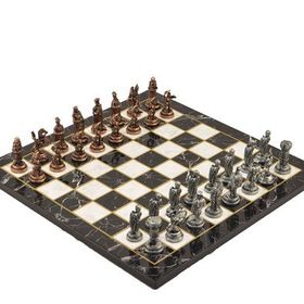Gift Home Metal Satranç Takımı Orta Osmanlı-Bizans Antik Taş ve Mermer Desenli Satranç Tahtası