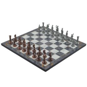 Gift Home Metal Satranç Takımı Orta Roma Antik Gri Mermer Desenli Satranç Tahtası