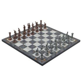 Gift Home Metal Satranç Takımı Orta Roma Antik Gri Mermer Desenli Satranç Tahtası