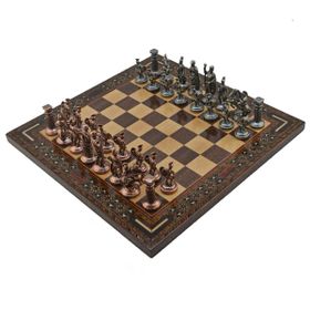 Gift Home Metal Satranç Takımı Orta Roma Antik Taş ve Ceviz Düz Masif Satranç Tahtası
